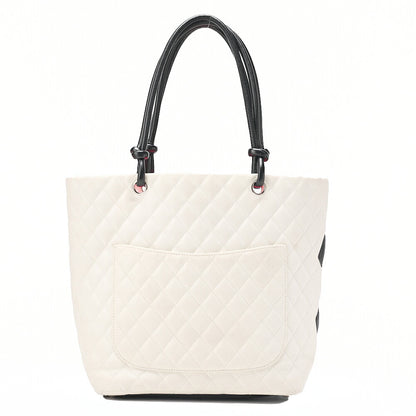 CHANEL Calf Leather Kanbon Line Boring Bag White X Black Silver -Tone Hardware, Pre-Owned