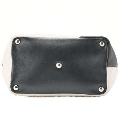 CHANEL Calf Leather Kanbon Line Boring Bag White X Black Silver -Tone Hardware, Pre-Owned