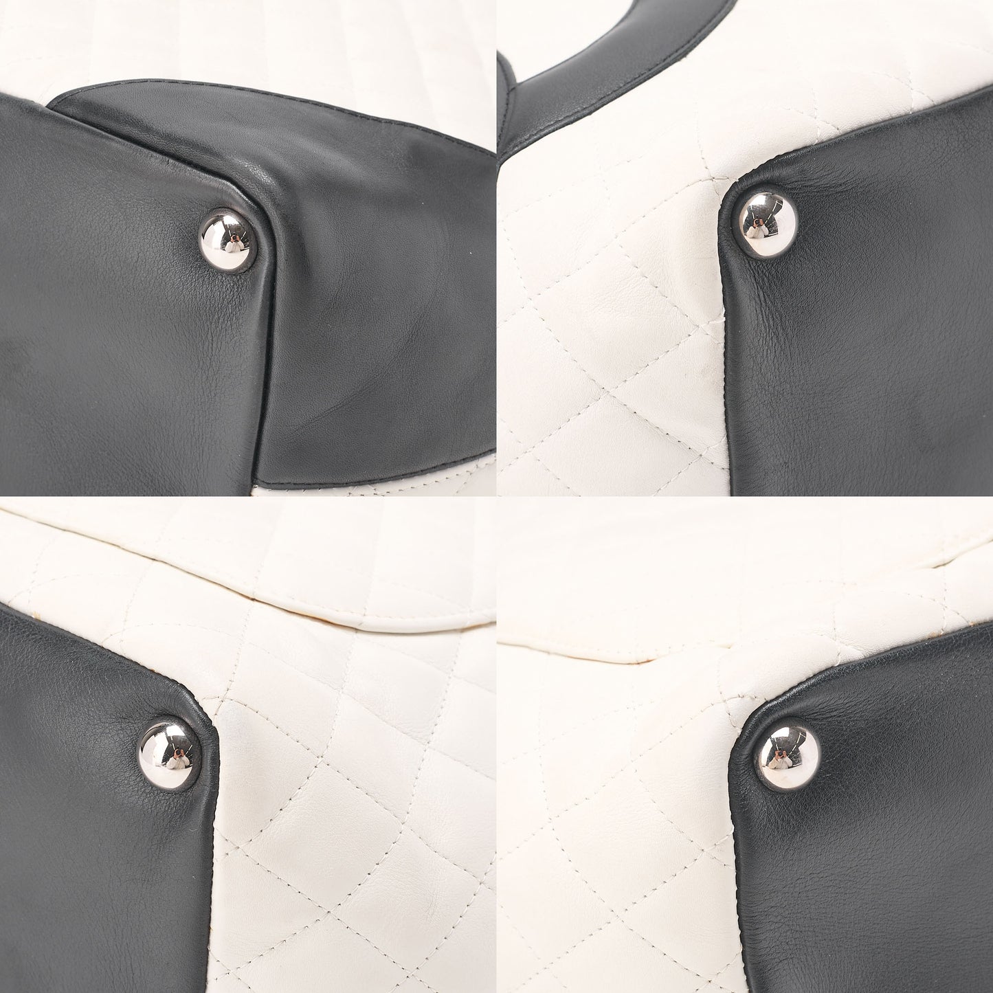 CHANEL Calf Leather Kanbon Line Boring Bag White X Black Silver -Tone Hardware, Pre-Owned