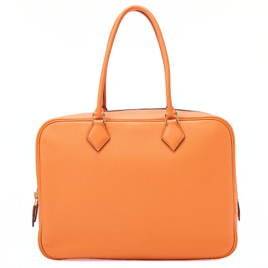 HERMES Plume 32 Taurillon Handbag Orange Gold-Tone Hardware, Pre-Owned