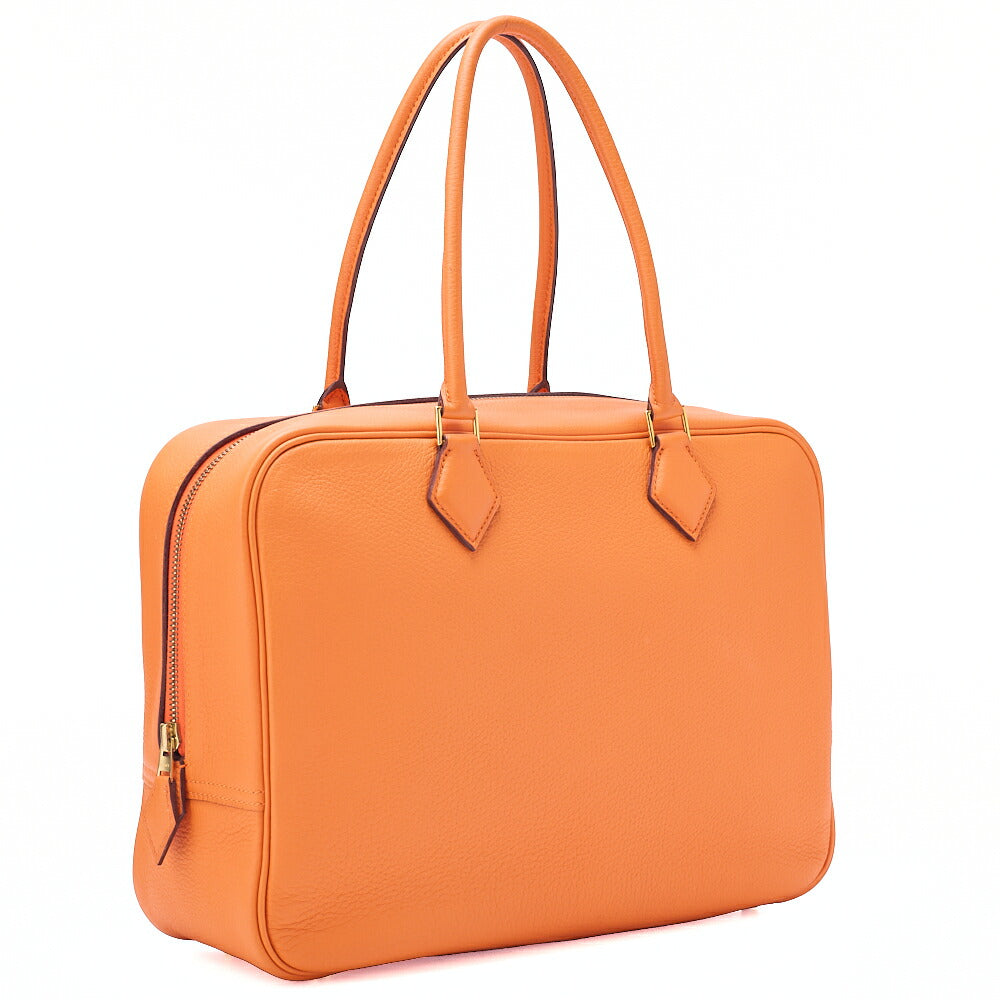 HERMES Plume 32 Taurillon Handbag Orange Gold-Tone Hardware, Pre-Owned