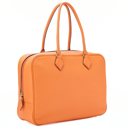 HERMES Plume 32 Taurillon Handbag Orange Gold-Tone Hardware, Pre-Owned