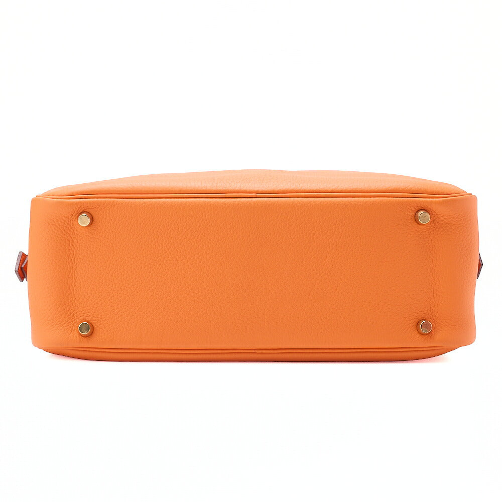 HERMES Plume 32 Taurillon Handbag Orange Gold-Tone Hardware, Pre-Owned
