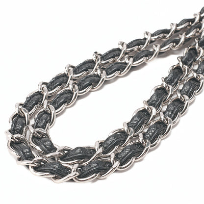 CHANEL Caviar Skin Deka Matelasse 30cm Double Flap Chain Shoulder Bag Black Silver-Tone Hardware, Pre-Owned