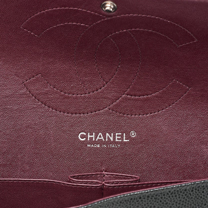 CHANEL Caviar Skin Deka Matelasse 30cm Double Flap Chain Shoulder Bag Black Silver-Tone Hardware, Pre-Owned