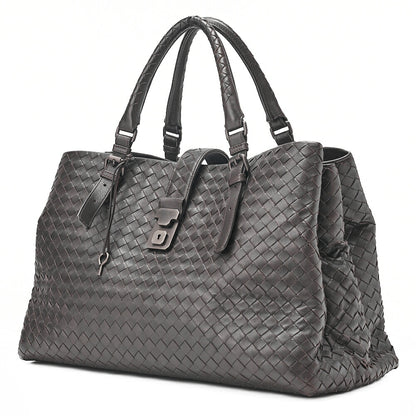 BOTTEGA VENETA Bottega Lambskin Intrechart Tote Bag Brown Dark Gray-Tone Hardware, Pre-Owned