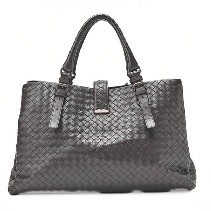 BOTTEGA VENETA Bottega Lambskin Intrechart Tote Bag Brown Dark Gray-Tone Hardware, Pre-Owned