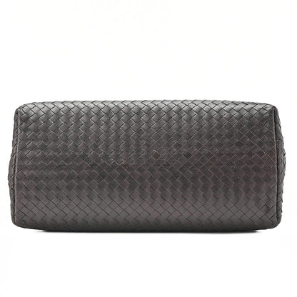 BOTTEGA VENETA Bottega Lambskin Intrechart Tote Bag Brown Dark Gray-Tone Hardware, Pre-Owned