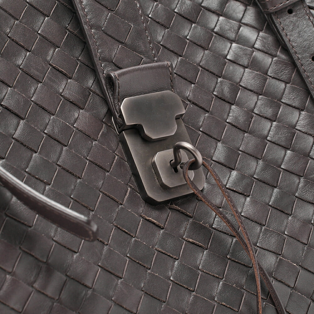 BOTTEGA VENETA Bottega Lambskin Intrechart Tote Bag Brown Dark Gray-Tone Hardware, Pre-Owned