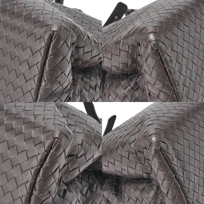 BOTTEGA VENETA Bottega Lambskin Intrechart Tote Bag Brown Dark Gray-Tone Hardware, Pre-Owned