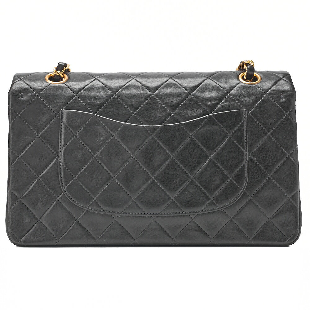 CHANEL Lambskin Matelasse 25cm Double Flap Chain Shoulder Black Gold -Tone Hardware, Pre-Owned