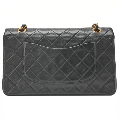 CHANEL Lambskin Matelasse 25cm Double Flap Chain Shoulder Black Gold -Tone Hardware, Pre-Owned