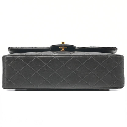 CHANEL Lambskin Matelasse 25cm Double Flap Chain Shoulder Black Gold -Tone Hardware, Pre-Owned