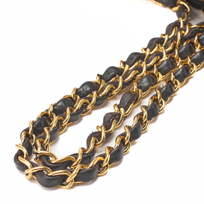 CHANEL Lambskin Matelasse 25cm Double Flap Chain Shoulder Black Gold -Tone Hardware, Pre-Owned