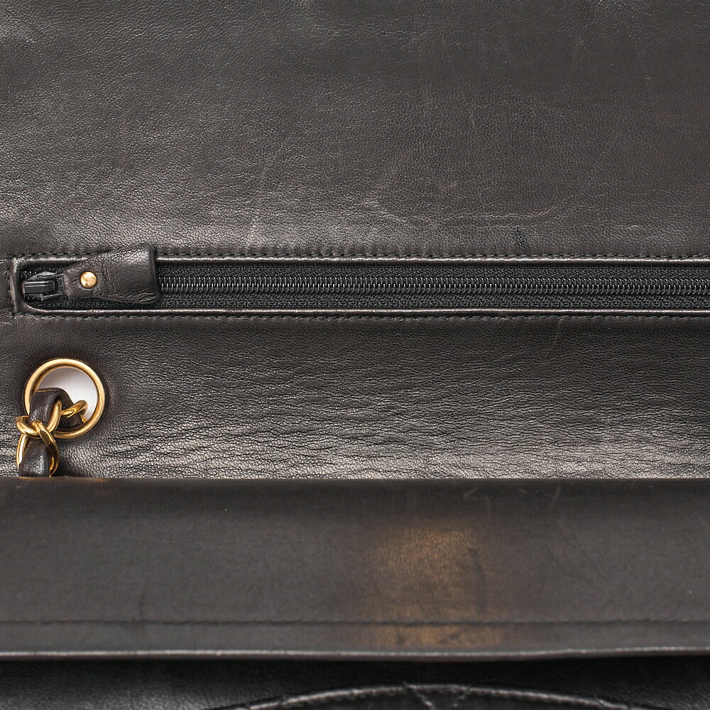 CHANEL Lambskin Matelasse 25cm Double Flap Chain Shoulder Black Gold -Tone Hardware, Pre-Owned