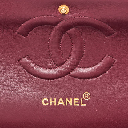 CHANEL Lambskin Matelasse 25cm Double Flap Chain Shoulder Black Gold -Tone Hardware, Pre-Owned