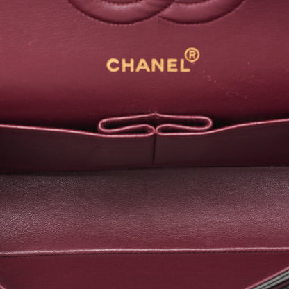 CHANEL Lambskin Matelasse 25cm Double Flap Chain Shoulder Black Gold -Tone Hardware, Pre-Owned