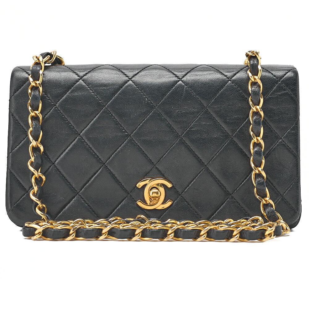 CHANEL Lambskin Matelasse Full Flap Chain Shoulder Black Gold-Tone Hardware, Pre-Owned