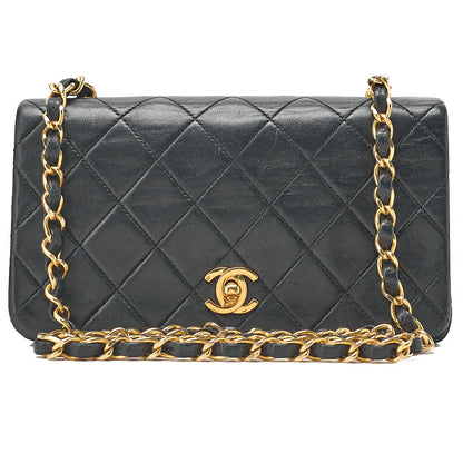 CHANEL Lambskin Matelasse Full Flap Chain Shoulder Black Gold-Tone Hardware, Pre-Owned