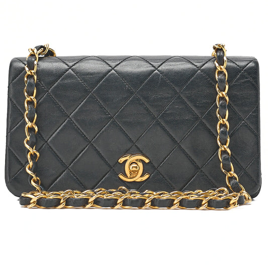 CHANEL Lambskin Matelasse Full Flap Chain Shoulder Black Gold-Tone Hardware, Pre-Owned