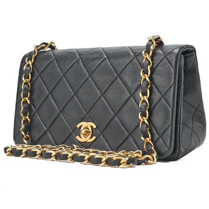 CHANEL Lambskin Matelasse Full Flap Chain Shoulder Black Gold-Tone Hardware, Pre-Owned