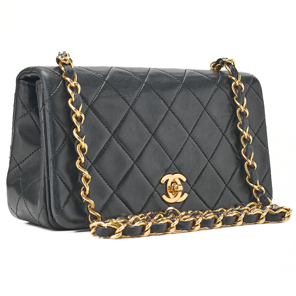 CHANEL Lambskin Matelasse Full Flap Chain Shoulder Black Gold-Tone Hardware, Pre-Owned