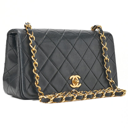 CHANEL Lambskin Matelasse Full Flap Chain Shoulder Black Gold-Tone Hardware, Pre-Owned