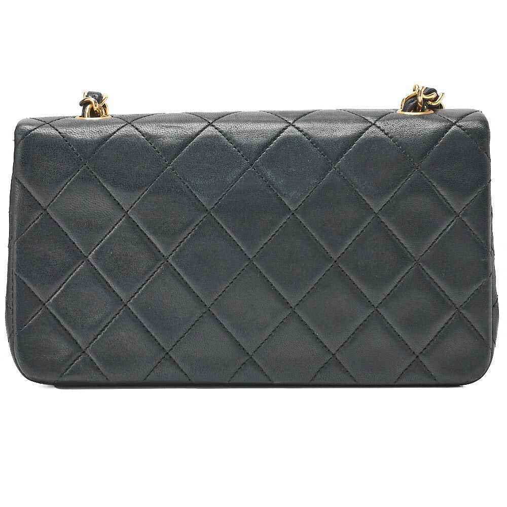 CHANEL Lambskin Matelasse Full Flap Chain Shoulder Black Gold-Tone Hardware, Pre-Owned