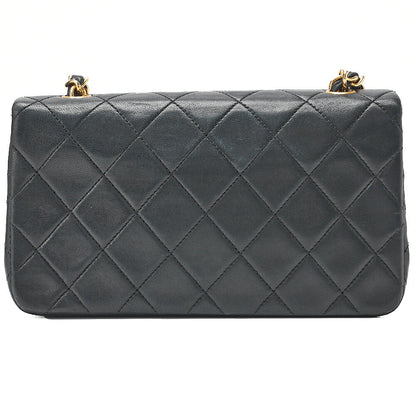 CHANEL Lambskin Matelasse Full Flap Chain Shoulder Black Gold-Tone Hardware, Pre-Owned