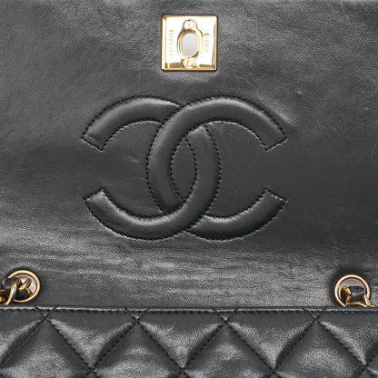 CHANEL Lambskin Matelasse Full Flap Chain Shoulder Black Gold-Tone Hardware, Pre-Owned