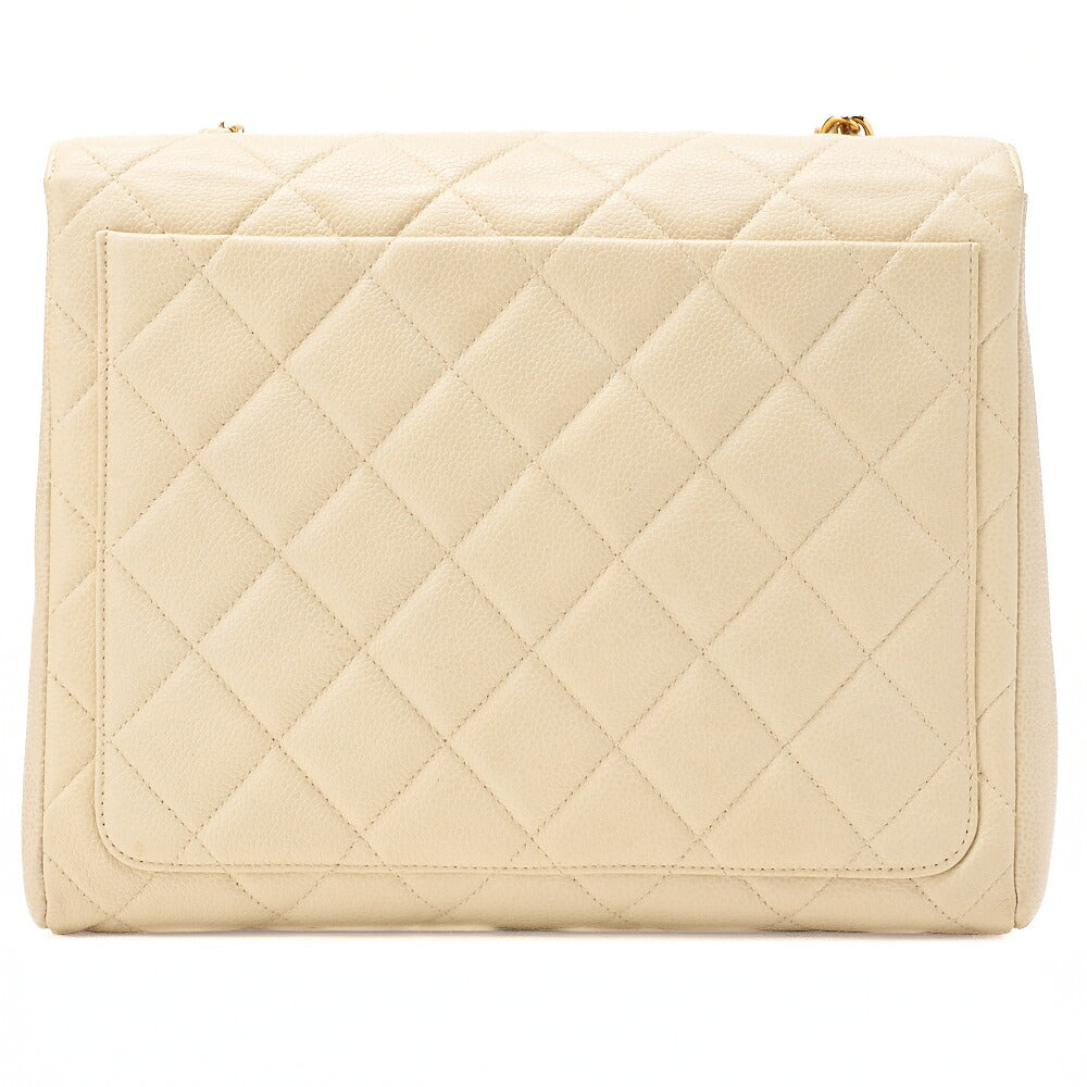 CHANEL Caviar Skin Matelasse Single Square Type Chain Shoulder Beige Gold-Tone Hardware, Pre-Owned