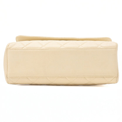 CHANEL Caviar Skin Matelasse Single Square Type Chain Shoulder Beige Gold-Tone Hardware, Pre-Owned