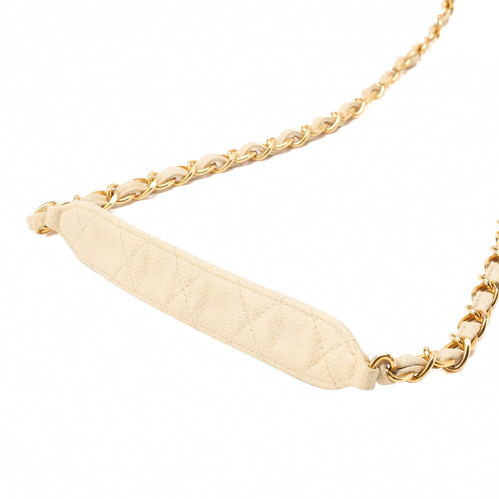 CHANEL Caviar Skin Matelasse Single Square Type Chain Shoulder Beige Gold-Tone Hardware, Pre-Owned
