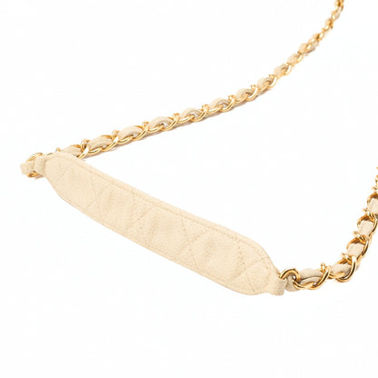 CHANEL Caviar Skin Matelasse Single Square Type Chain Shoulder Beige Gold-Tone Hardware, Pre-Owned