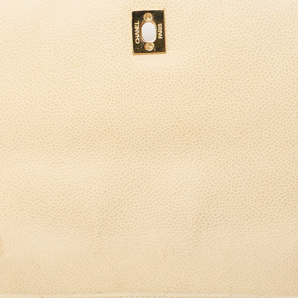 CHANEL Caviar Skin Matelasse Single Square Type Chain Shoulder Beige Gold-Tone Hardware, Pre-Owned