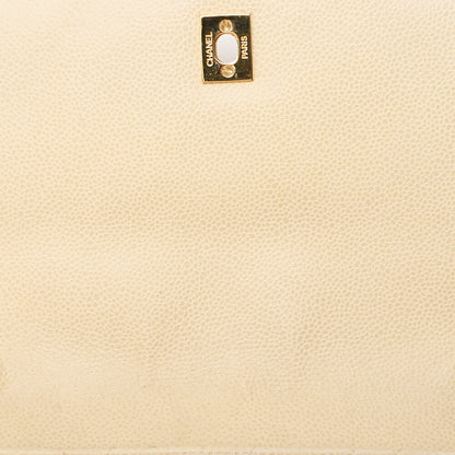 CHANEL Caviar Skin Matelasse Single Square Type Chain Shoulder Beige Gold-Tone Hardware, Pre-Owned
