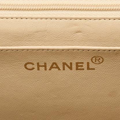 CHANEL Caviar Skin Matelasse Single Square Type Chain Shoulder Beige Gold-Tone Hardware, Pre-Owned