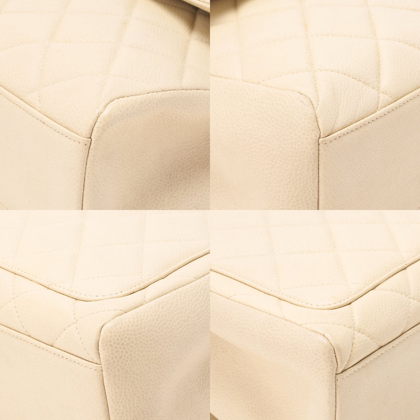 CHANEL Caviar Skin Matelasse Single Square Type Chain Shoulder Beige Gold-Tone Hardware, Pre-Owned