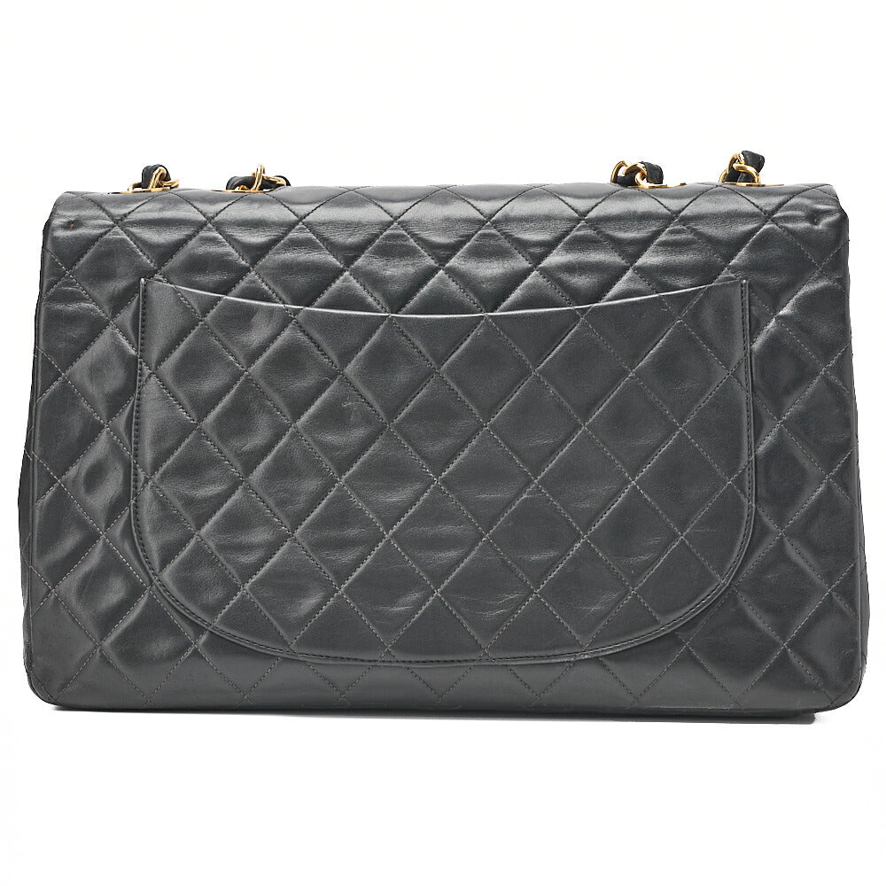 CHANEL Chain Shoulder Bag Deka Matelasse 34cm Single Flap Lambskin Black Gold-Tone Hardware, Pre-Owned