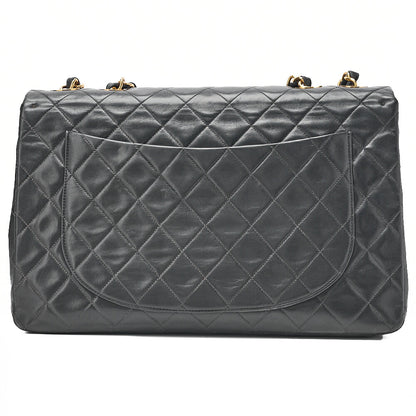 CHANEL Chain Shoulder Bag Deka Matelasse 34cm Single Flap Lambskin Black Gold-Tone Hardware, Pre-Owned