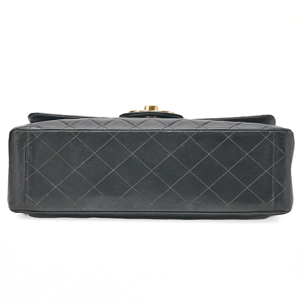 CHANEL Chain Shoulder Bag Deka Matelasse 34cm Single Flap Lambskin Black Gold-Tone Hardware, Pre-Owned