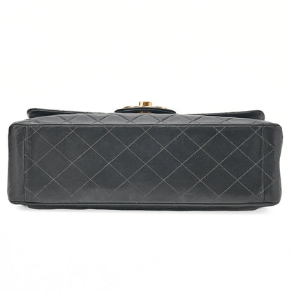 CHANEL Chain Shoulder Bag Deka Matelasse 34cm Single Flap Lambskin Black Gold-Tone Hardware, Pre-Owned