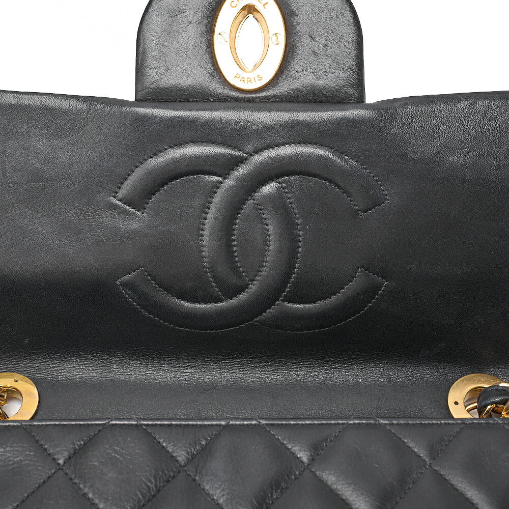 CHANEL Chain Shoulder Bag Deka Matelasse 34cm Single Flap Lambskin Black Gold-Tone Hardware, Pre-Owned