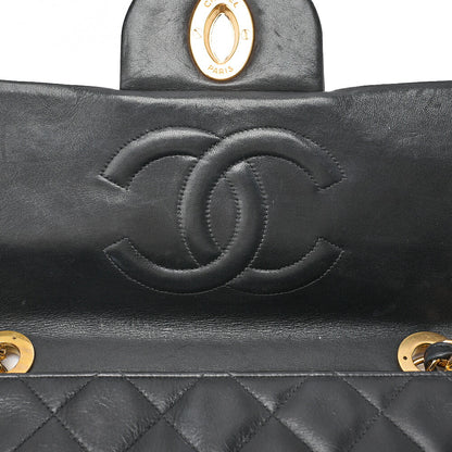 CHANEL Chain Shoulder Bag Deka Matelasse 34cm Single Flap Lambskin Black Gold-Tone Hardware, Pre-Owned