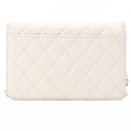 CHANEL Chain Wallet Matelasse Logo Mark Lambskin White Gold-Tone Hardware, Pre-Owned