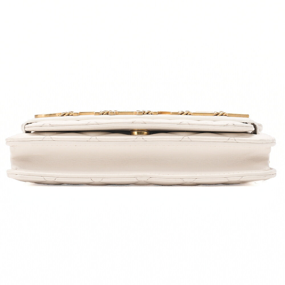 CHANEL Chain Wallet Matelasse Logo Mark Lambskin White Gold-Tone Hardware, Pre-Owned