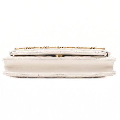CHANEL Chain Wallet Matelasse Logo Mark Lambskin White Gold-Tone Hardware, Pre-Owned