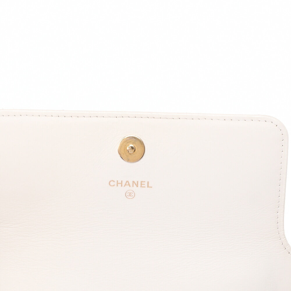 CHANEL Chain Wallet Matelasse Logo Mark Lambskin White Gold-Tone Hardware, Pre-Owned