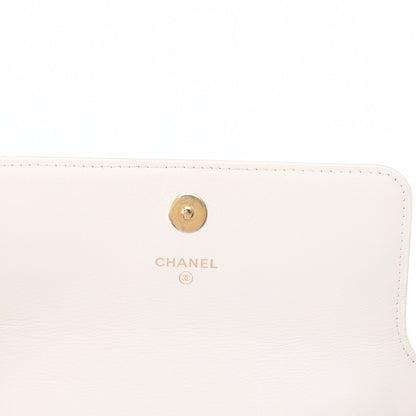 CHANEL Chain Wallet Matelasse Logo Mark Lambskin White Gold-Tone Hardware, Pre-Owned