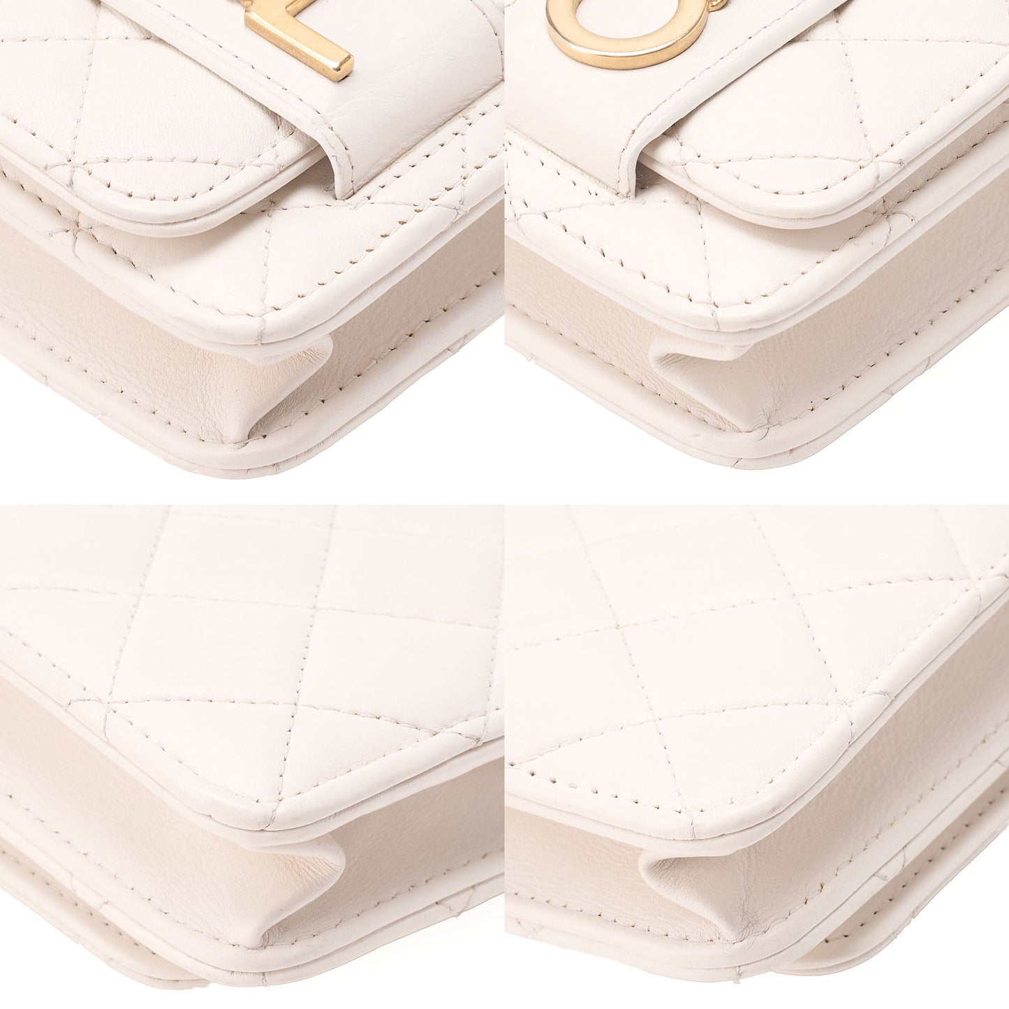 CHANEL Chain Wallet Matelasse Logo Mark Lambskin White Gold-Tone Hardware, Pre-Owned